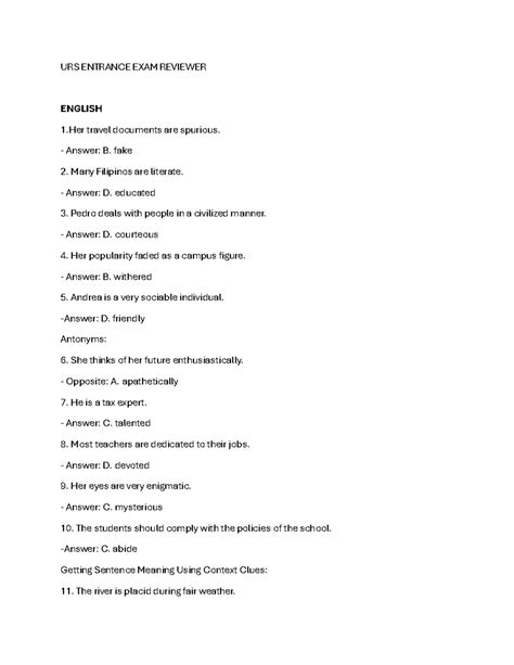 Urs Entrance Exam Reviewer .